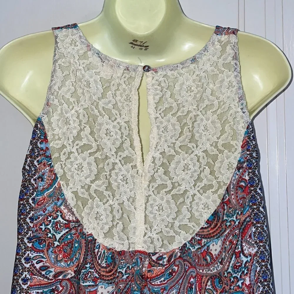 Umgee boho paisley & lace sleeveless‎ tunic or dress with ruffled hem